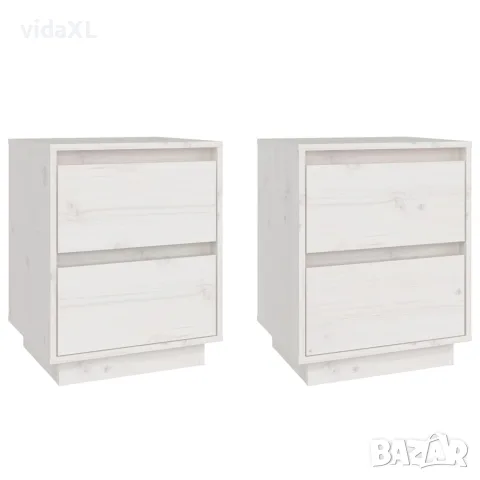 vidaXL Нощни шкафчета, 2 бр, бели, 40x35x50 см, борово дърво масив
