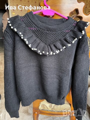 Кокетен елегантен  черен пуловер с перли , снимка 5 - Блузи с дълъг ръкав и пуловери - 38749652