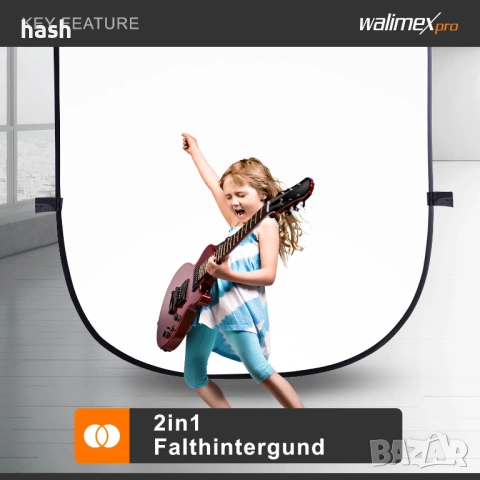 Walimex Pro Сгъваем фон 150x200 см,2 в 1 фотографски рефлектор за студио и външна фотография Черно/Б, снимка 3 - Чанти, стативи, аксесоари - 53579786
