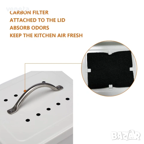 Кухненски кош за компост за отпадъци, кош за боклук без мирис с капак, с филтърна гъба, снимка 3 - Други - 53241978