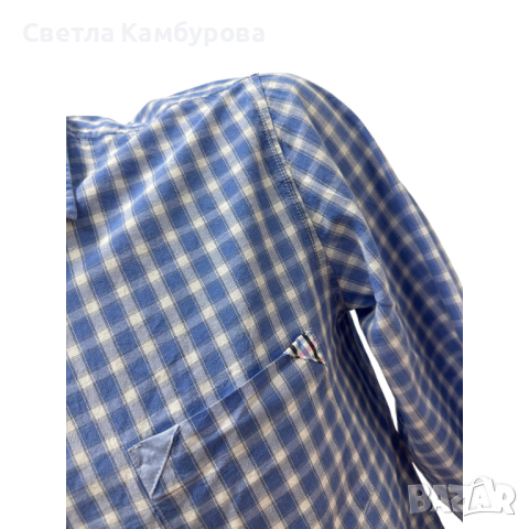 Мъжка риза HUGO BOSS размер М каре бяло синьо, снимка 5 - Ризи - 44569071