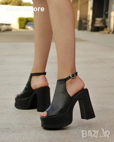 Сандали на ток - черна кожа - HML10 