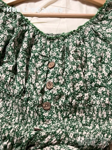 Нова ежедневна цветя флорален принт елегантна дълга зелена рокля буфан ръкав 100% памук памучна , снимка 2 - Рокли - 51414655