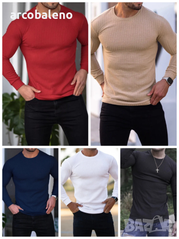 Ежедневна мъжка тениска с дълги ръкави и кръгло деколте с вертикални райета, 5цвята 