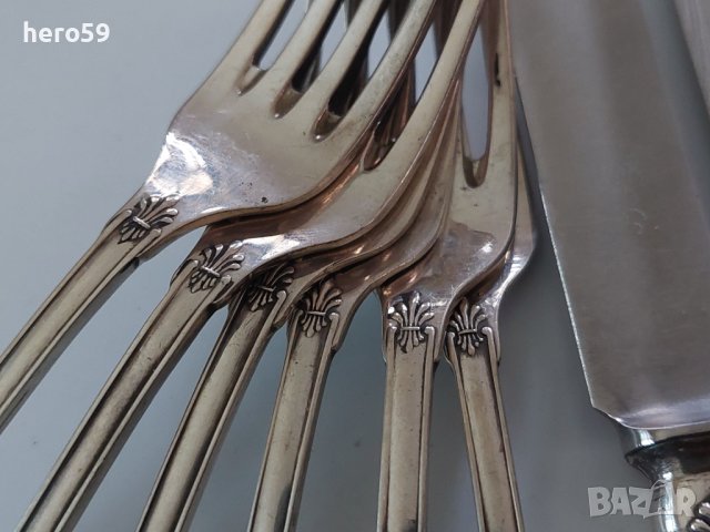 Сребърен(800) проба комплект за хранене за шест човека/лъжици вилици ножове/, снимка 9 - Прибори за хранене, готвене и сервиране - 38656352