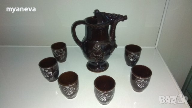 Троянска керамика, сервиз за вино с кана и 6 чаши, снимка 1 - Други стоки за дома - 44373036