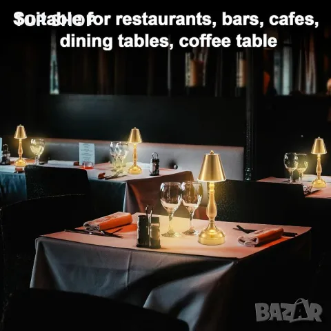 EGOBASIC Акумулаторна безжична LED настолна лампа с батерия, 3 цветна димируема, античен месинг, снимка 5 - Настолни лампи - 49566700