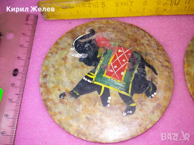 2 КРАСИВИ ЧИНИЙКИ от МРАМОРЕН ОНИКС За ПОСТАВКИ За ТИБЕТСКИ ЧАЙ РЪЧНО РИСУВАНИ СЛОНЧЕТА 42814, снимка 9 - Декорация за дома - 44150923