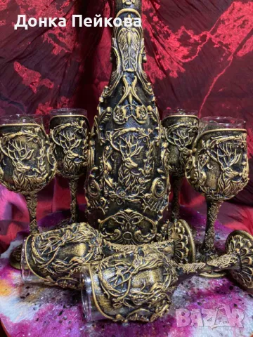 Сервиз за аперитив ръчна изработка в злато, снимка 10 - Сервизи - 47658038