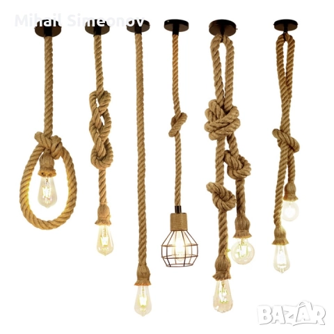 Висящ полилей, конопено въже, юта, индустриален стил, многоцветен, снимка 3 - Полилеи - 52990996