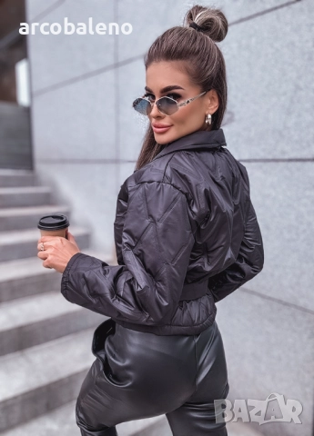 Дамско преходно ватирано яке с черен колан , снимка 6 - Якета - 51694509