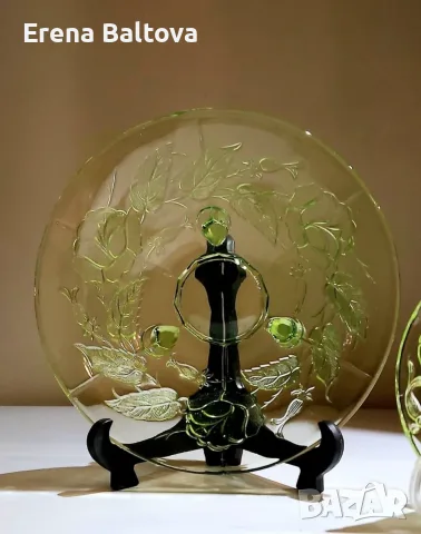 🌿🌱🍃 Старинна  фруктиера вазелиново ураново стъкло, снимка 2 - Антикварни и старинни предмети - 55973648