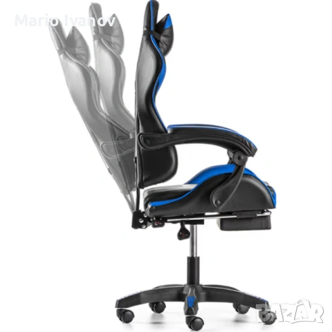 Геймърски стол с регулируема височина, лумбална възглавница и метална основа, снимка 4 - Геймърски - 53401355
