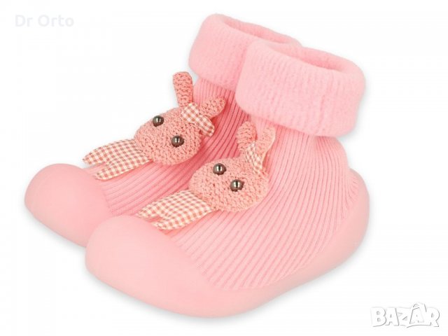 Полски бебешки обувки чорапки, Розови със зайче, снимка 2 - Бебешки обувки - 38649381
