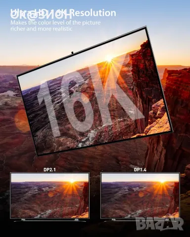 Stouchi DisplayPort кабел 16K 2.1, 10FT/3M DP кабел, снимка 4 - Кабели и адаптери - 48978458