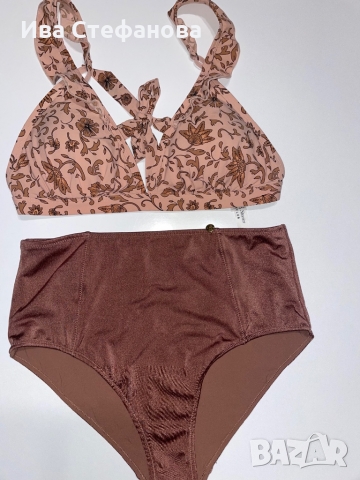 Бански цвят шоколад  сет от дни части комплект с висока талия , снимка 5 - Бански костюми - 36050380