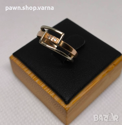Златен пръстен 585 с фианити – бяло и жълто злато, снимка 3 - Пръстени - 52424669