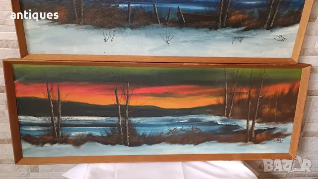 Картини "Пейзажи" два броя (92/33см и 82/33см) - комплект, снимка 3 - Антикварни и старинни предмети - 47504336