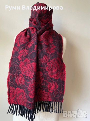 Тъмночервен шал от кашмир, вълна, коприна, вискозаразлични видове, снимка 8 - Шалове - 43084461