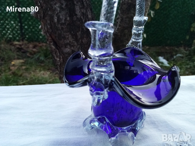 Синя кошничка мурано, снимка 4 - Антикварни и старинни предмети - 52940336