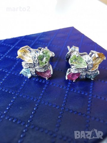 Елегантни Сребърни 925 Обеци с Натурални Турмалини, снимка 4 - Обеци - 40175827