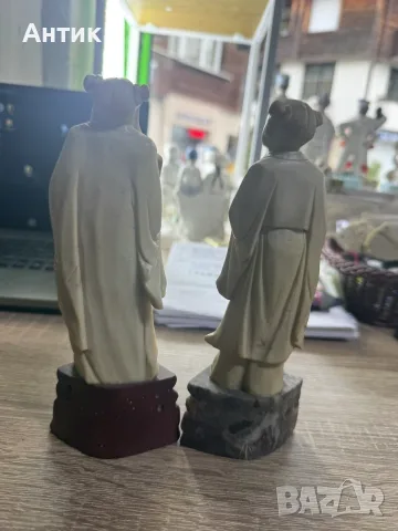 2бр китайски фигурки Безсмъртни от сапунен камък - Zhongli Quan и He Xiangu