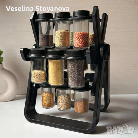 Стилен въртящ се органайзер за подправки, стъклени бурканчета, 18 части, снимка 6 - Други - 52623303