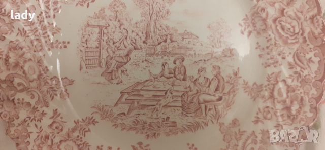 Френски порцелан Luneville KG Червена чиния за основно, топ модел френски антик, снимка 2 - Чинии - 36049802