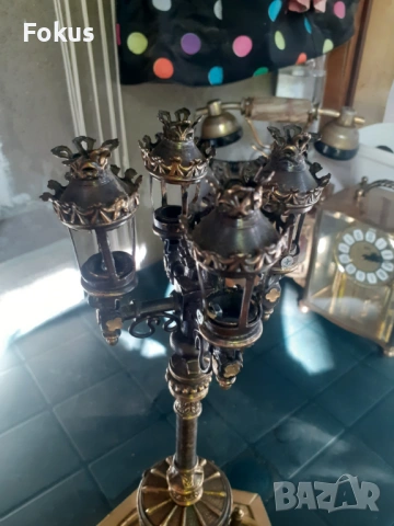 Интересна антикварна метална лампа, снимка 4 - Антикварни и старинни предмети - 53296535