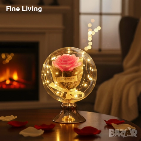 Лампа с роза и мека светлина – подарък, който остава и след празника, снимка 4 - Настолни лампи - 52165526