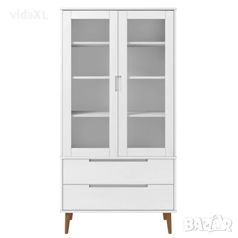 vidaXL Шкаф витрина MOLDE, бял, 90x35x175 см, бор масив, снимка 4 - Секции и витрини - 56147189