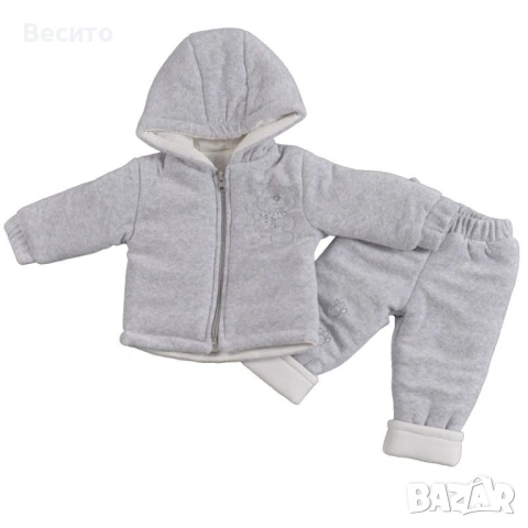 Плътен и мек плюшен бебешки комплект Bear в светлосив меланж и в жълто( 6 части ), снимка 3 - Комплекти за бебе - 53403347