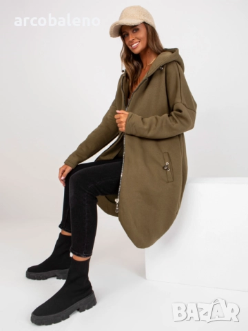 Дълъг дамски преходен суичър с качулка и цип Tina, 2цвята , снимка 9 - Суичъри - 52931180