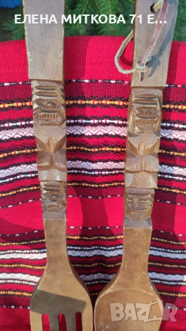 Големи дървени вилица и лъжица -за декорация, снимка 3 - Антикварни и старинни предмети - 51033642