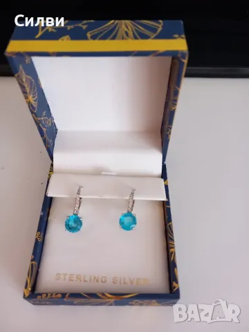 Сребърни обици със син камък от цирконий, снимка 1