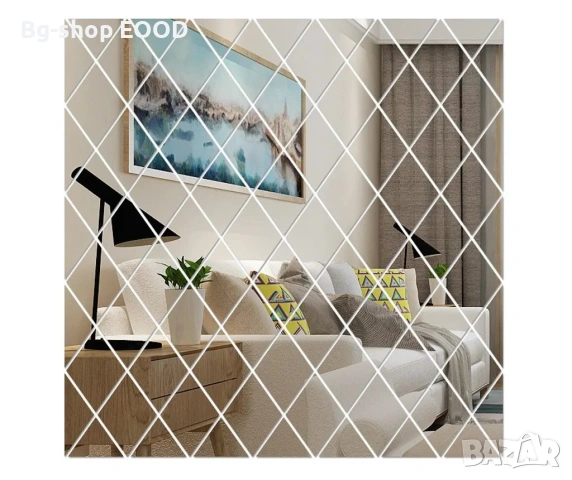 Комплект от 32 самозалепващи се огледала за стена, Flippy, с форма на ромб, акрил, 14.2x23.6x15.5 см, снимка 8 - Други стоки за дома - 53863533