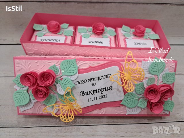 Кутия за бебешки съкровища в розово, за момиче, с рози, снимка 5 - Подаръци за кръщене - 25694727