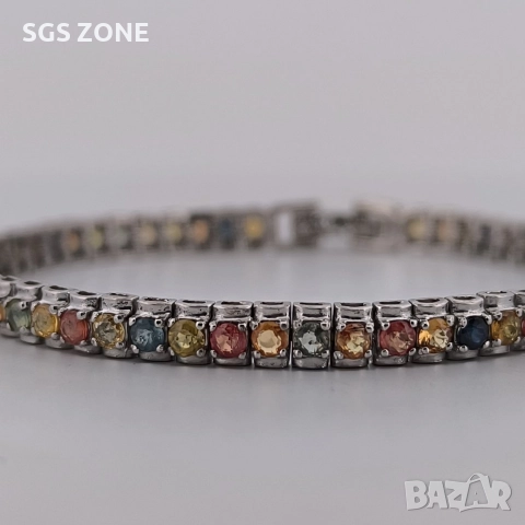 Сребърна гривна с родиево покритие и мултисапфир, снимка 9 - Гривни - 52565429