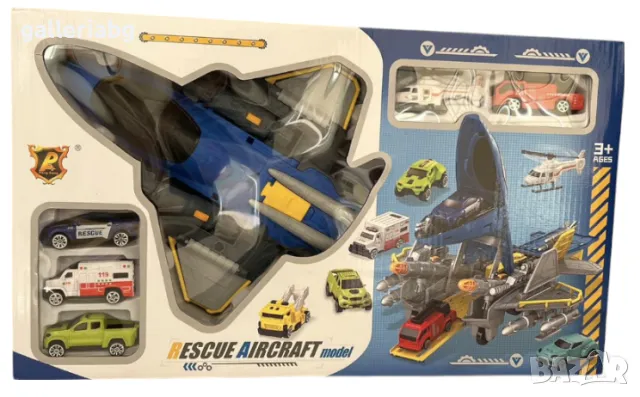 Игрови комплект Rescue Aircraft – Самолет с коли и хеликоптер ✈️🚓🚑