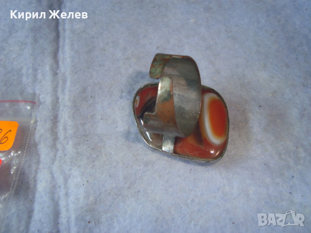МЕСИНГОВ РЕГУЛИРУЕМ ПРЪСТЕН с ГОЛЯМ ПОЛИРАН АХАТ 17486, снимка 11 - Пръстени - 36422667