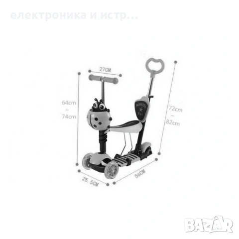 Детска тротинетка, 5 в 1, Калинка, зелена, eduBEBE, M6-14C , снимка 3 - Скутери и тротинетки - 53364811