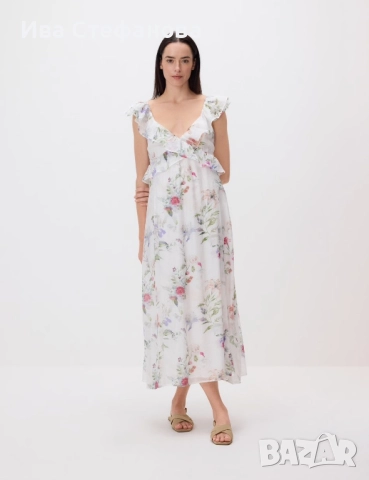 Разкошна нова феерична ежедневна елегантна дълга рокля флорален принт цветя волани къдри