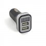  Черно USB зарядно за запалка с 2 порта + волтметър , 12-24V