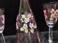 ретро стъклени чаши и гарафа Бохемия Чехословакия цветно розово стъкло , снимка 7