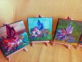 Малки рисувани картини с пеперуда и цветя със статив , снимка 9