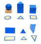 Сини геометрични тела Монтесори в кутия с поставки и знаци , снимка 10