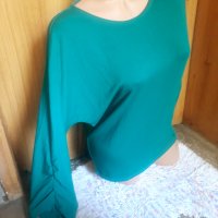 Тюркоазено зелена блуза с набран 3/4 ръкав М/Л, снимка 2 - Блузи с дълъг ръкав и пуловери - 34277806