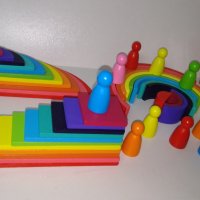 4в1 Сет дървени играчки по модел Grimms с полукръгове, правоъгълни табли, дъга и човечет, снимка 2 - Образователни игри - 38793839