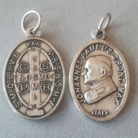 Медальон. Висулка. Двулицев. Папа Йоан Павел 2. Папа Бенедикт 16. ITALY. Сребърни, снимка 4 - Колиета, медальони, синджири - 40084689