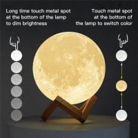 3D Настолна LED лампа луна,10 см.диаметър,няколко режима с докосване,USB зареждане, снимка 2 - Настолни лампи - 42373015